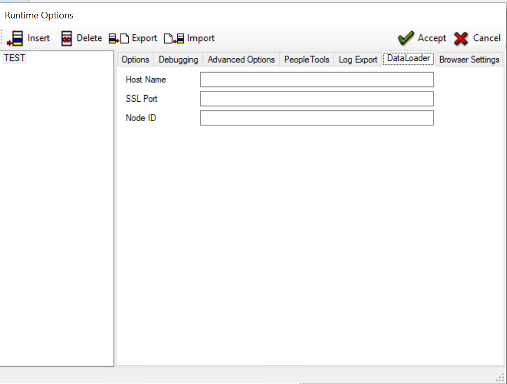 Runtime Options dialog - DataLoader tab