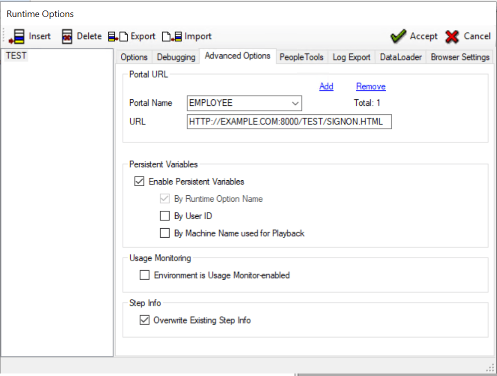 Options dialog- Advanced Options tab