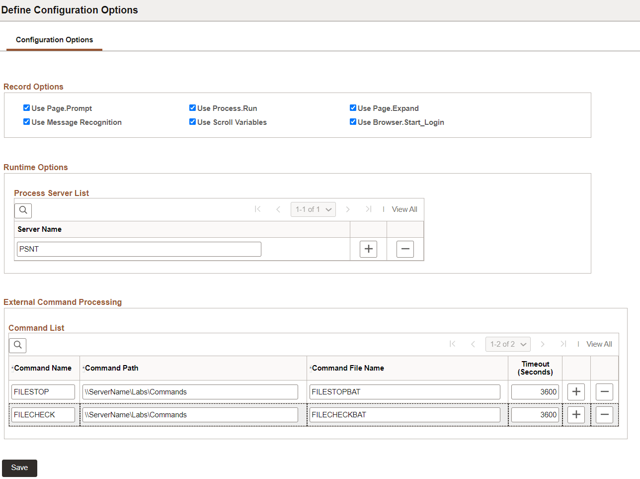 Define Configuration Options Page