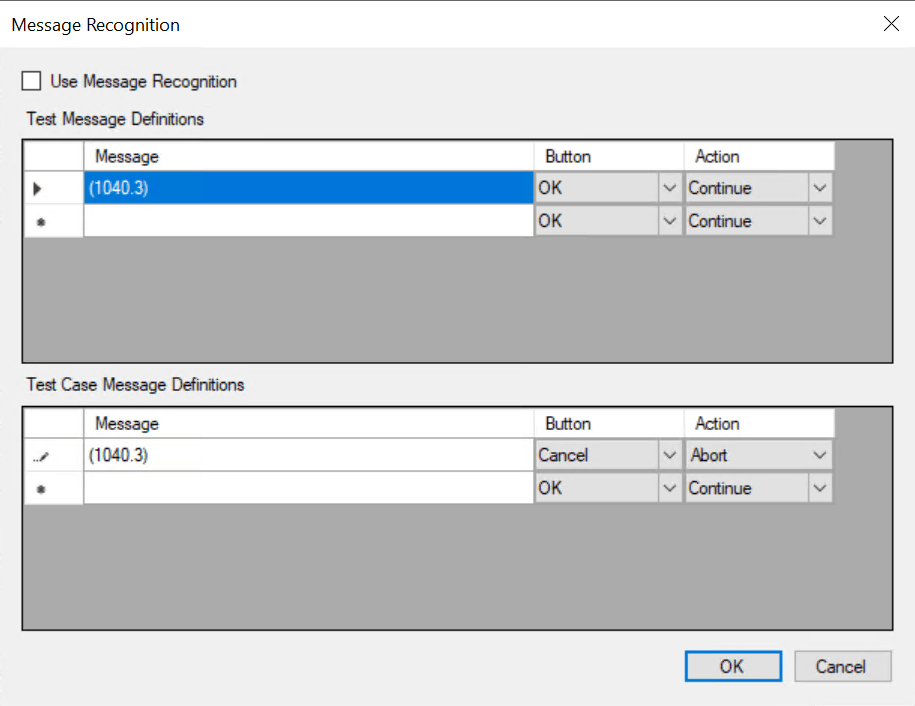 Message Recognition Dialog Box