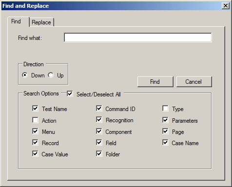 Mass Update - Find and Replace Dialog Box