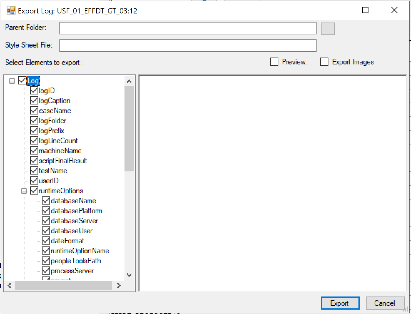 Export Log Dialog Box