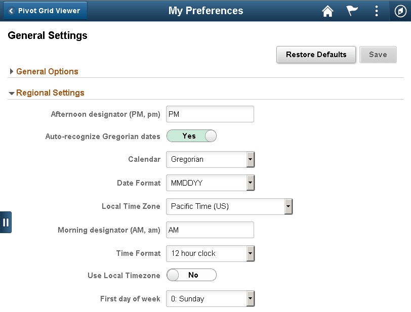 My Preferences page: Regional Settings showing the Date Format field