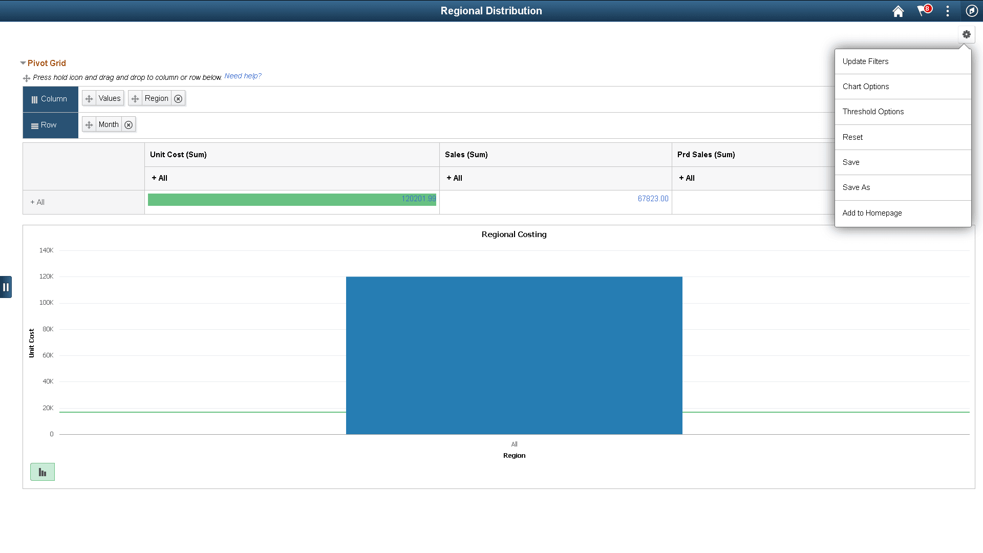Options Menu with few selected options from Display Options in Specify Data Model options page