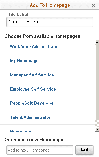 Add to Homepage dialog box