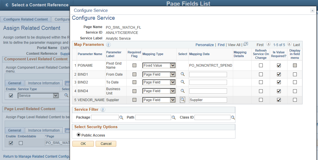 Configure Service page
