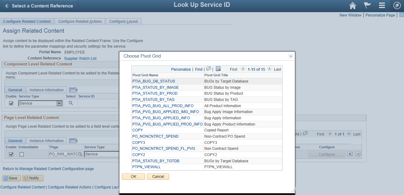 Choose Pivot Grid page