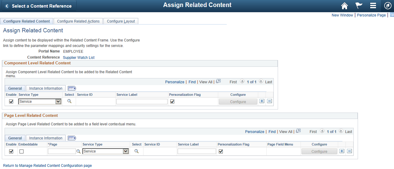 Assign Related Content page