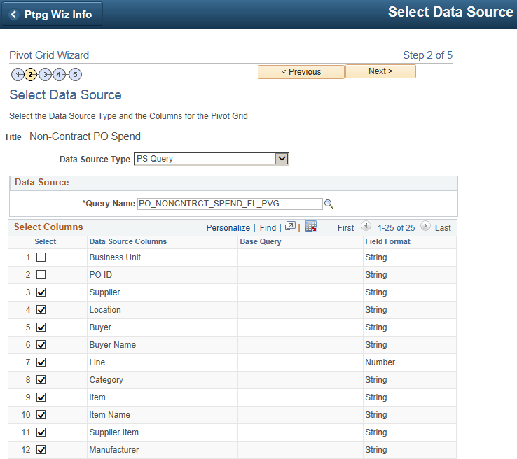 Select Data Source page