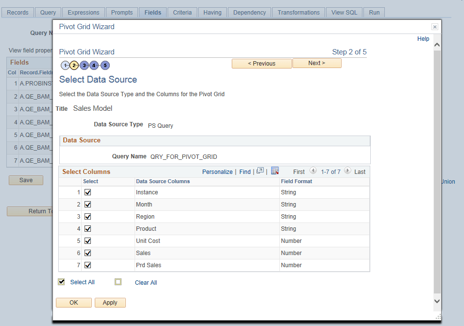 Select Data Source page