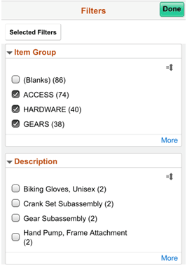 Search filter facets