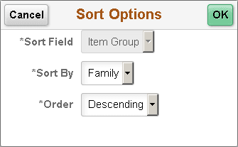 Sort Options dialog box