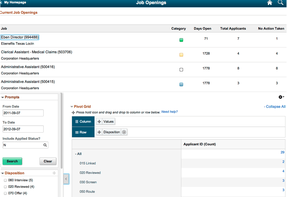 Application fluid page Job Openings includes a grid, facet, and filters