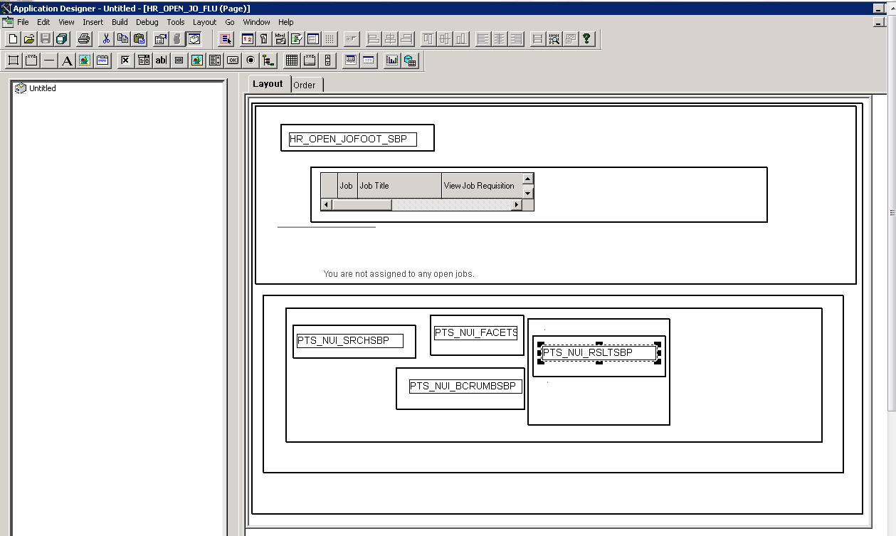 Application page for Job Opening includes the system search, facet, locator link, and result subpages