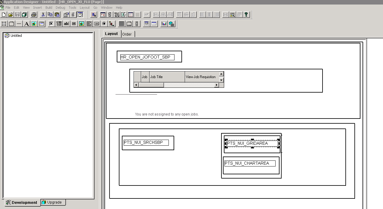 Job Openings application page includes subpages PTS_NUI_SRCHSBP, PTS_NUI_CHARTAREA, and PTS_NUI_GRIDAREA