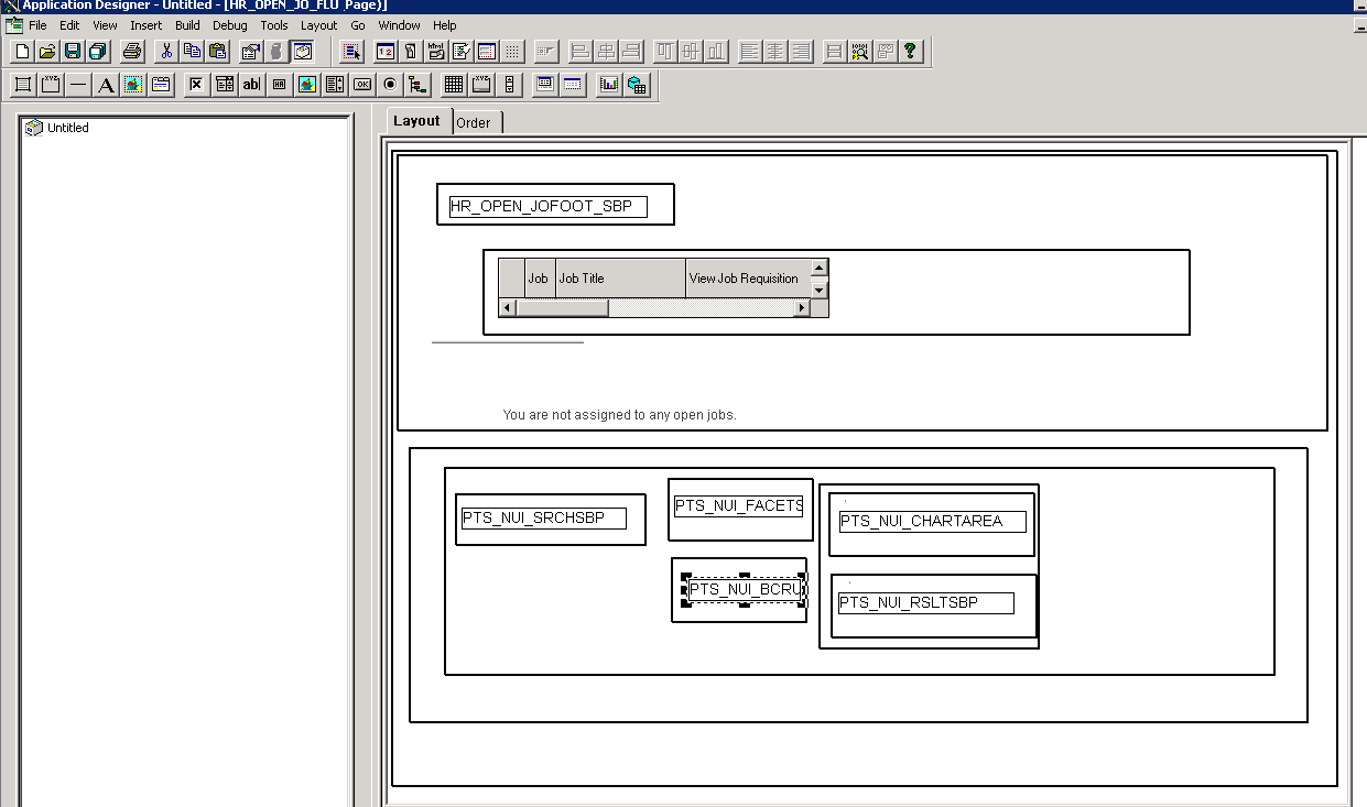 Application page for job opening shows the system search, facet, locator link, chart area, and result subpages