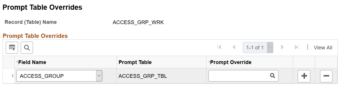 Prompt Table Overrides page