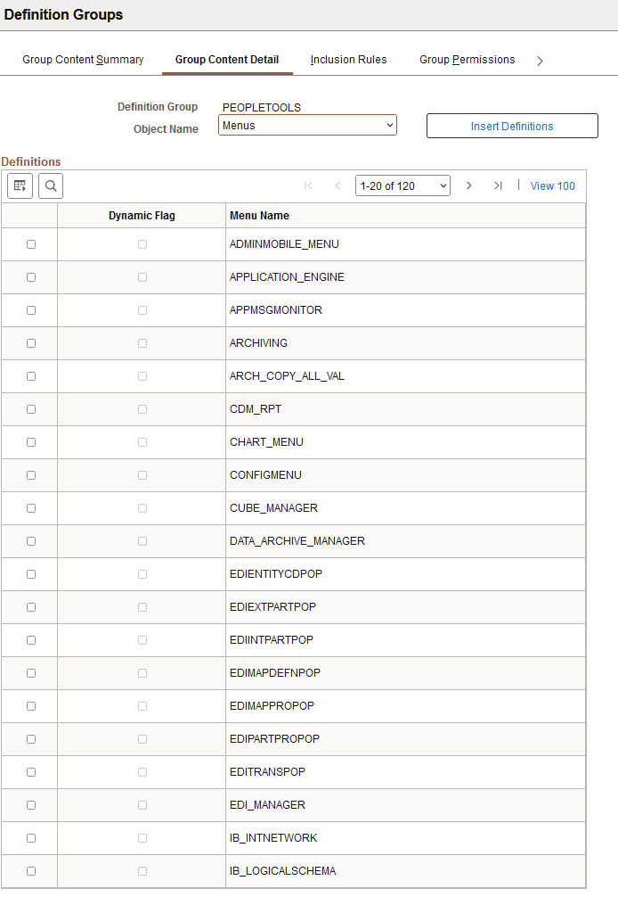 Group Content Detail page for menus