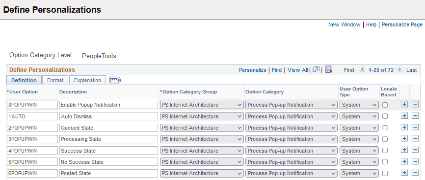 Define Personalizations - Definition page