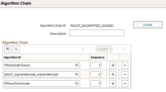 Algorithm Chain page for an algorithm chain not used in an encryption profile