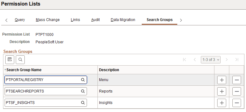 Permission Lists - Search Groups page