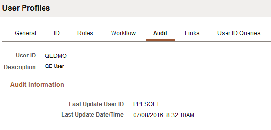 User Profiles - Audit page