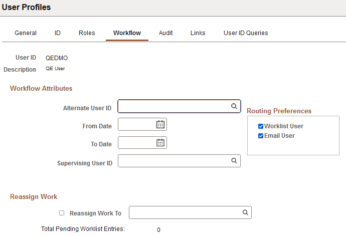 User Profiles - Workflow page