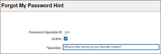 Forgot My Password Hint page