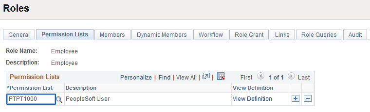 Roles - Permission Lists page