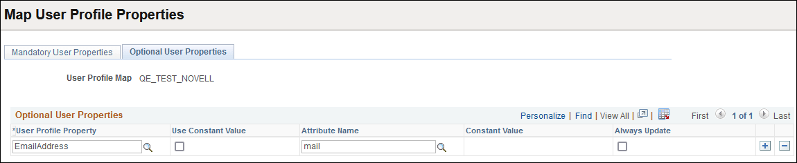 User Profile Map - Optional User Properties page