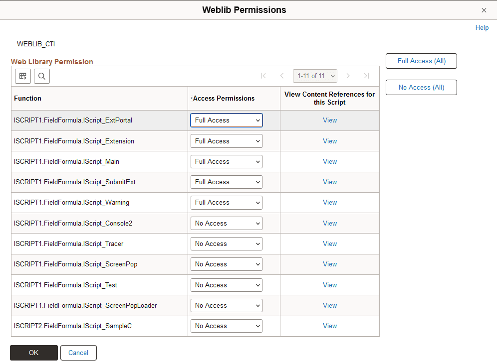 Weblib Permissions page