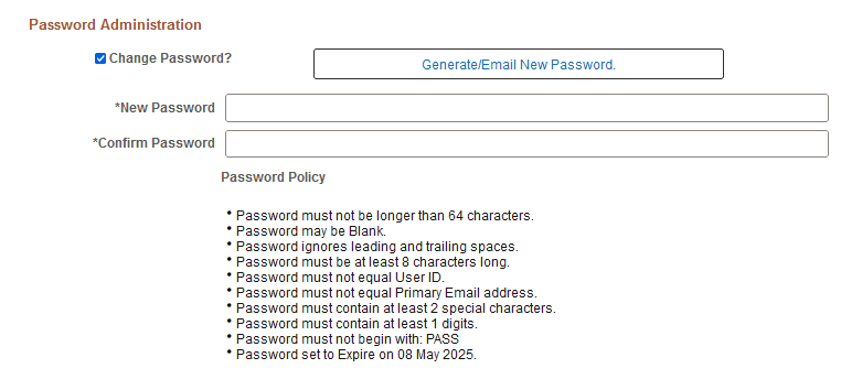 User Profiles - General page after clicking Change Password