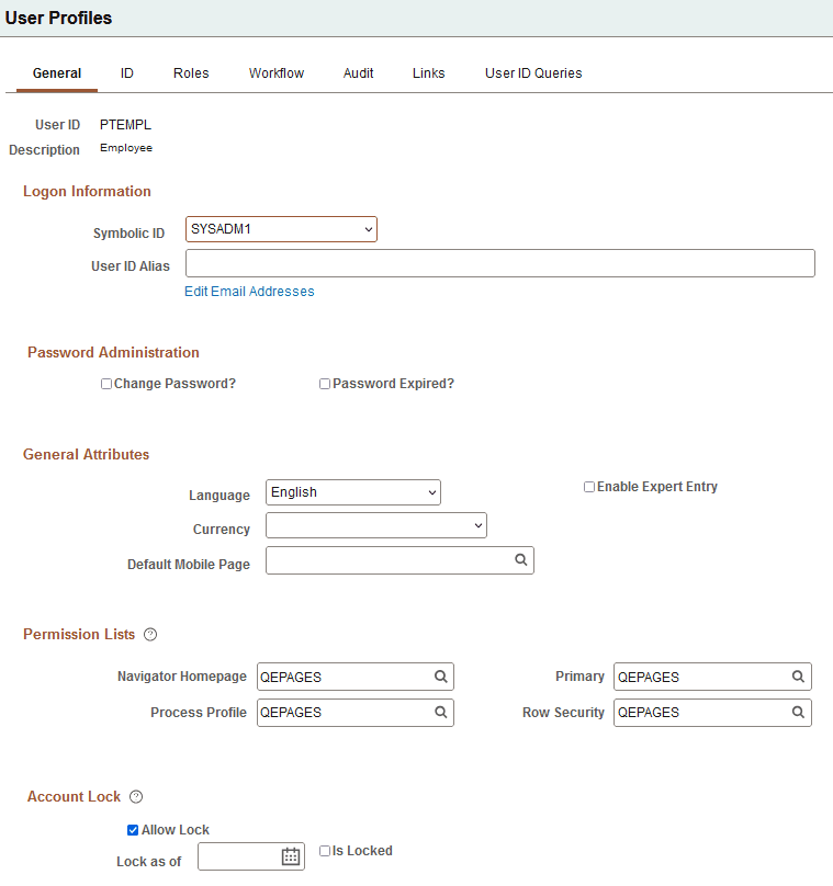 User Profiles - General page