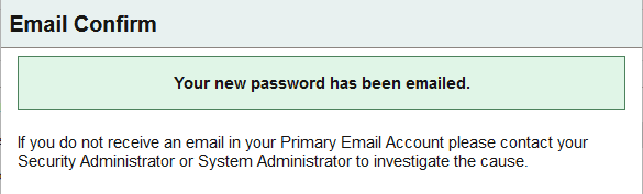 Email Confirmation page for forgotten password
