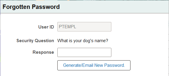 Forgotten Password page (Answer security question)