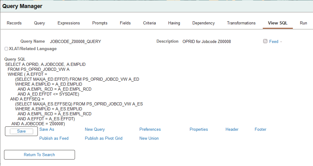 Query Manager - View SQL page