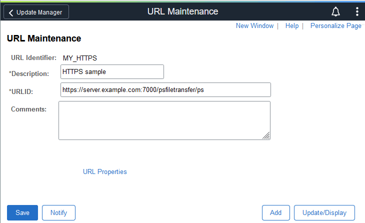 URL Maintenance page