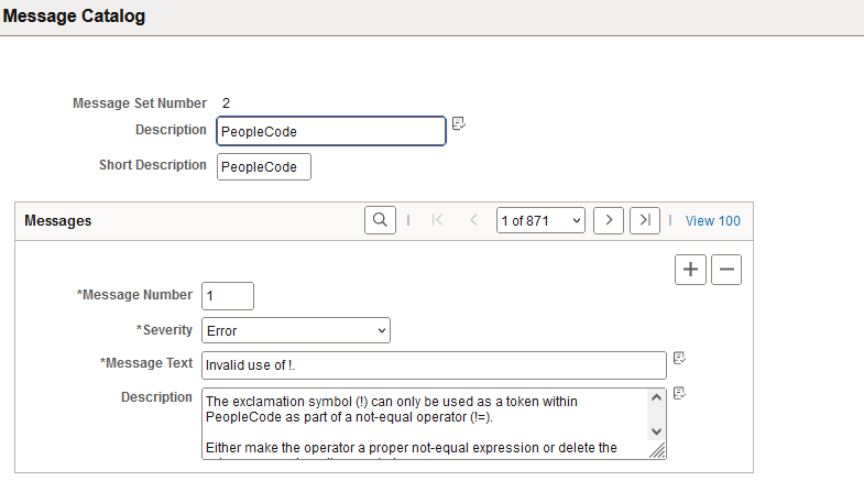 Message Catalog page