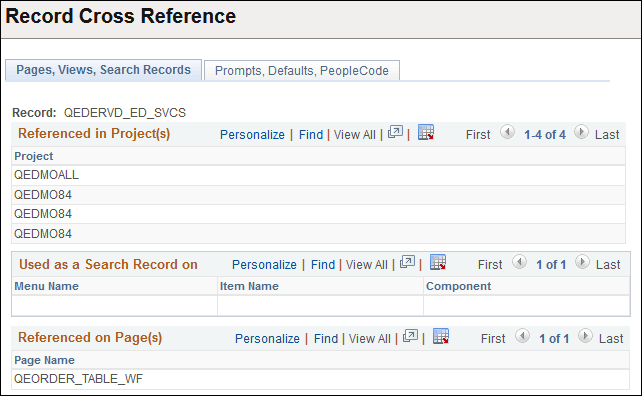 Record Cross Reference - Pages, Views, Search Records page