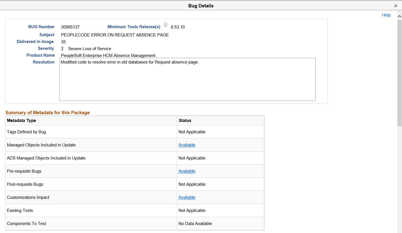 Example Bug Details (top of page)