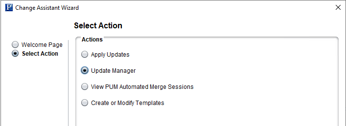 Change Assistant Wizard - Select Action page