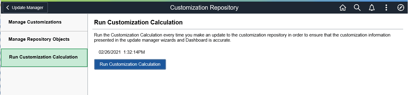 Run Customization Calculation page