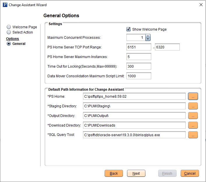 General Options page