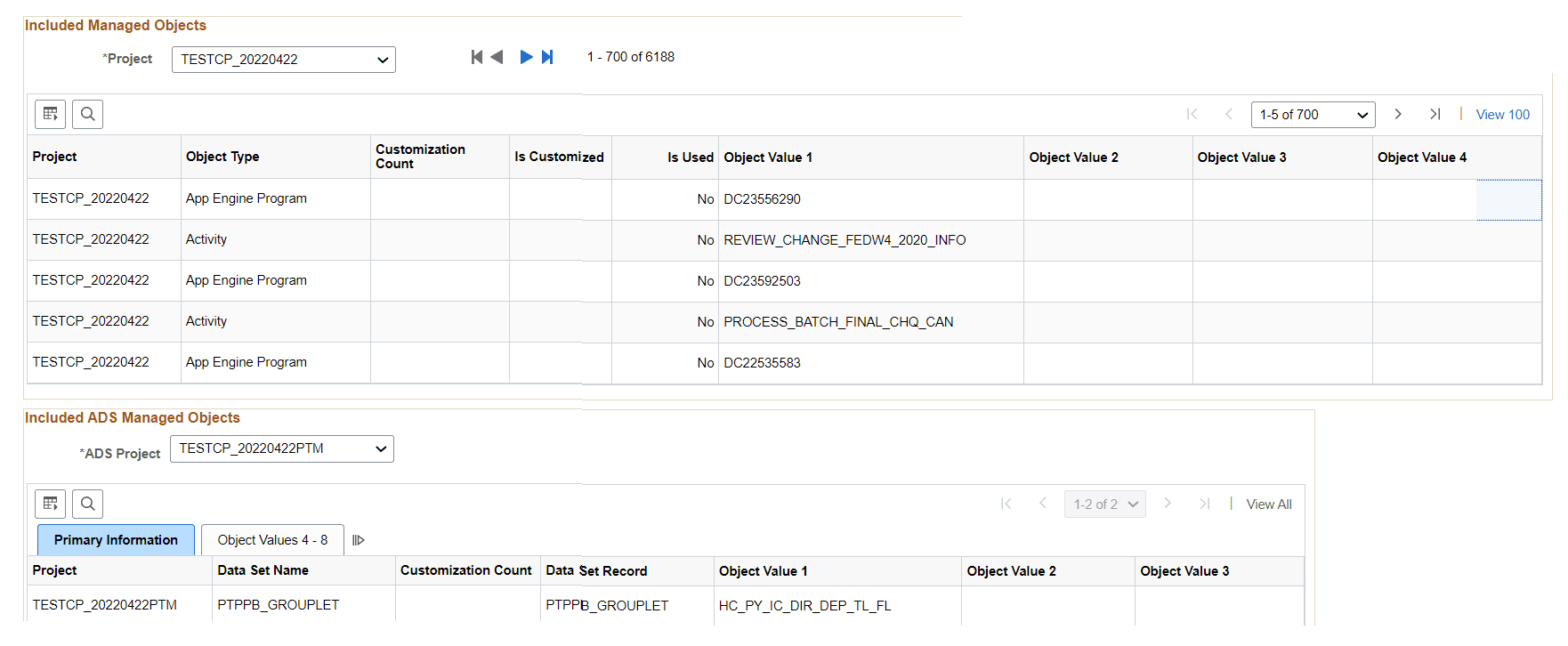 Included Managed Objects and Included ADS Managed Objects
