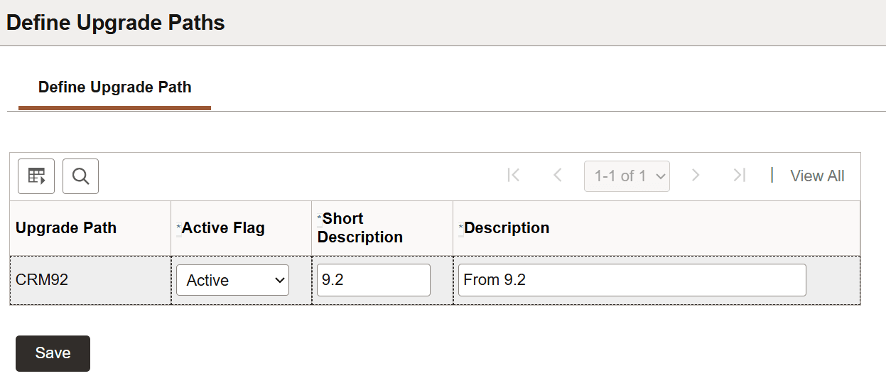 Define Upgrade Path page