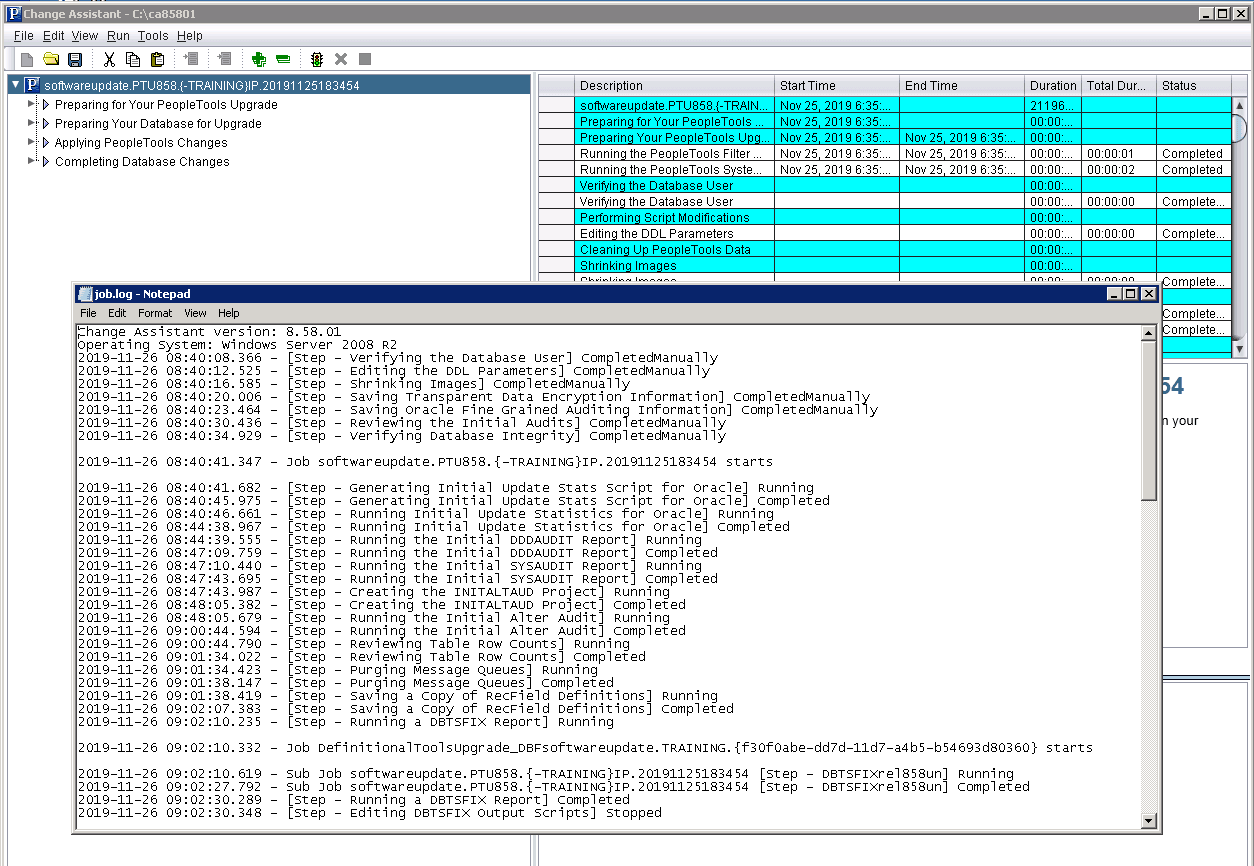 Accessing job log from Change Assistant