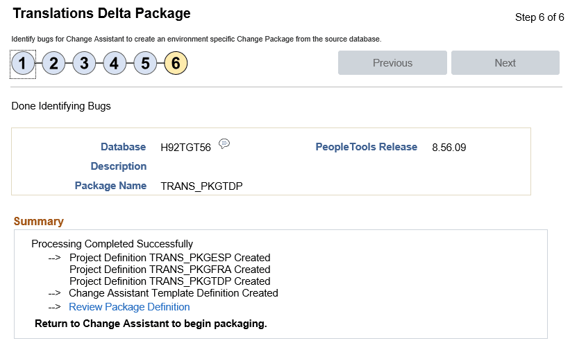 Define Translation Delta Package Wizard Step 6 of 6