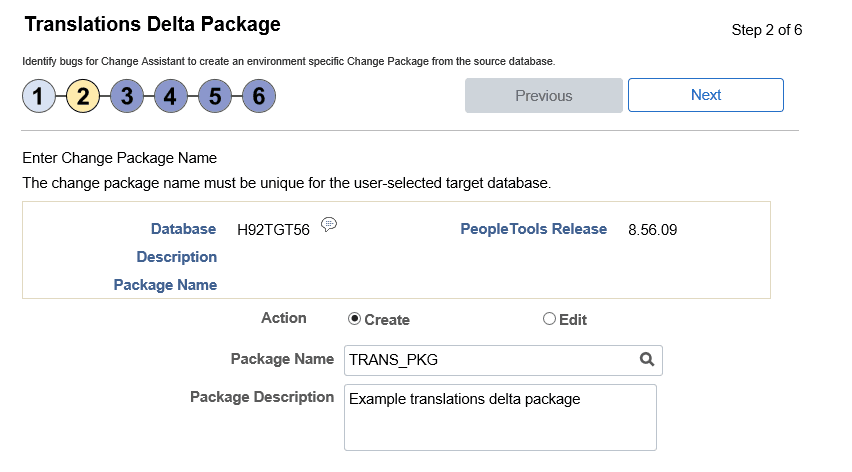 Define Translations Delta Package Wizard step 2 of 6