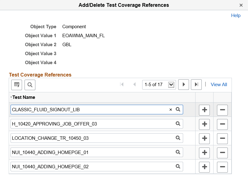 Add/Delete Test Coverage References page
