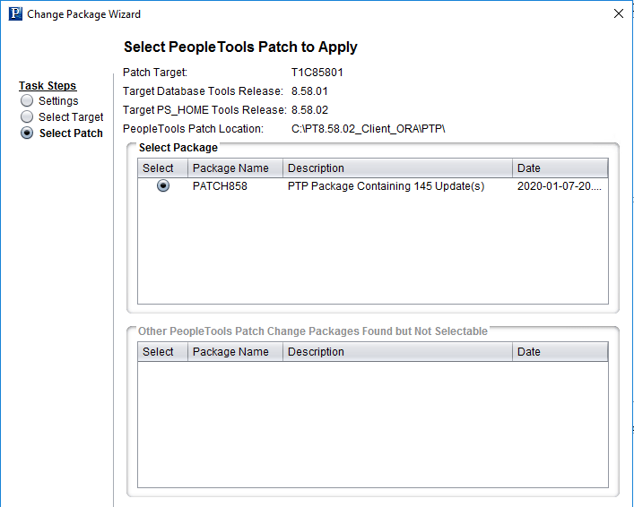 Select PeopleTools Patch to Apply
